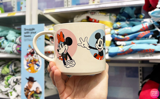 A Person Holding Zak Designs Mickey and Minnie 15oz Modern Ceramic Mug A Person Holding Zak Designs Mickey and Minnie 15oz Modern Ceramic Mug
