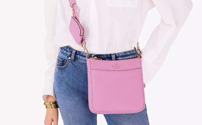 A Person wearing Kate Spade Crossbody Bag and Coin Purse Set in Mandavilla Color