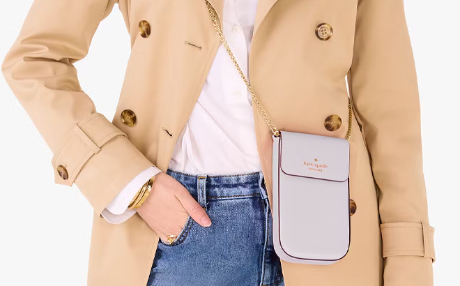 A Woman Wearing Kate Spade Outlet Madison Phone Crossbody A Woman Wearing Kate Spade Outlet Madison Phone Crossbody