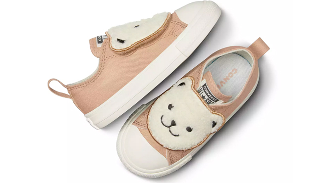 A pair of Converse Chuck Taylor Toddler Sherpa Bear Shoes