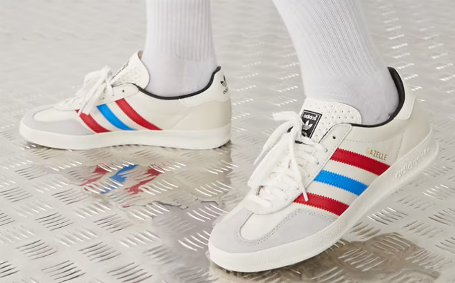 Adidas Originals Gazelle Sneakers in White Red and Blue Color