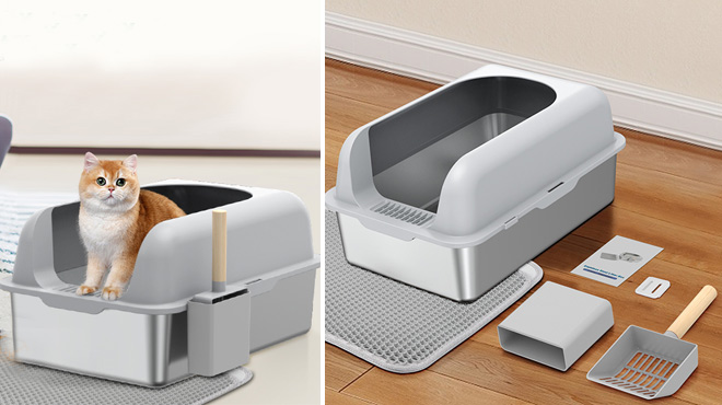 Anyask Stainless Steel Cat Litter Box