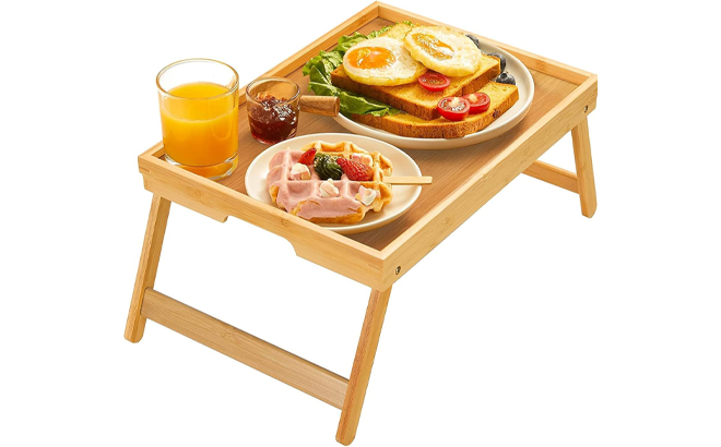Bamboo Bed Tray Table with Foldable Legs