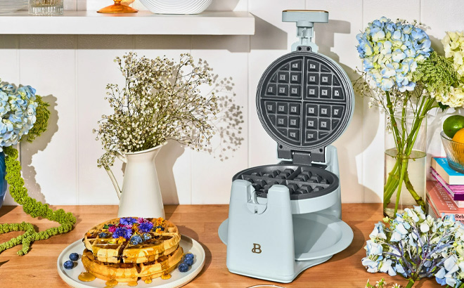 Beautiful by Drew Barrymore Hydrangea Rotating Belgian Waffle Maker Beautiful by Drew Barrymore Hydrangea Rotating Belgian Waffle Maker
