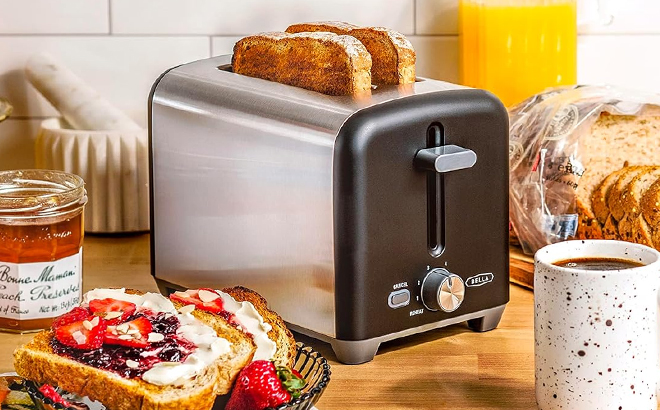 Bella 2 Slice Toaster on a Kitchen Countertop Bella 2 Slice Toaster on a Kitchen Countertop