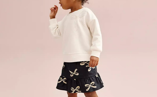 Carters Toddler Girls 2 Piece Bow Print Sweatshirt and Skirt Set