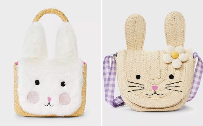 Cat Jack Toddler Bunny Paper Straw Tote Handbag and Girls Easter Bunny Paper Straw Crossbody Bag