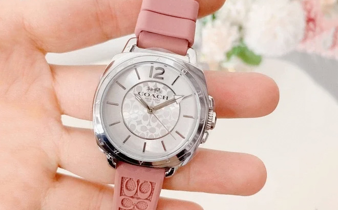 Coach 14503876 Silver Logo Dial Pink Silicone Band Womens 34mm Watch