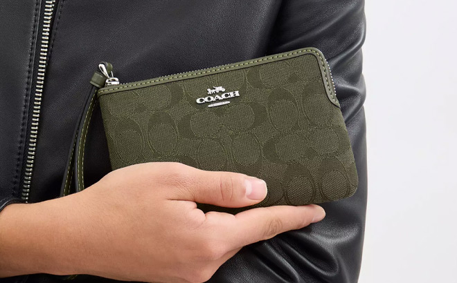 Coach Outlet Corner Zip Wristlet In Signature Jacquard