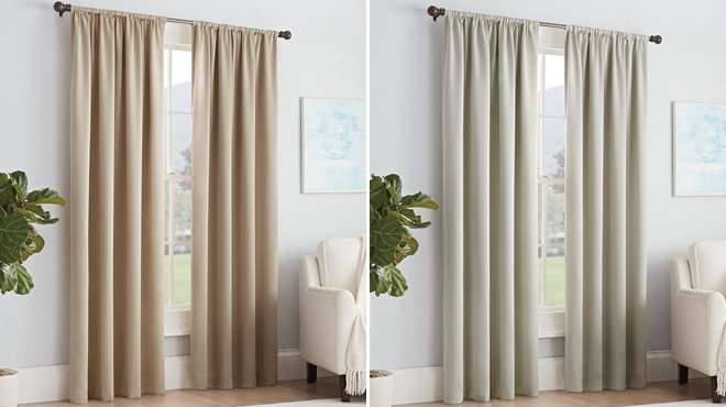 Eclipse Solid Thermapanel Single Window Blackout Curtain and Eclipse Solid Thermapanel Modern Rod Pocket Blackout Curtains