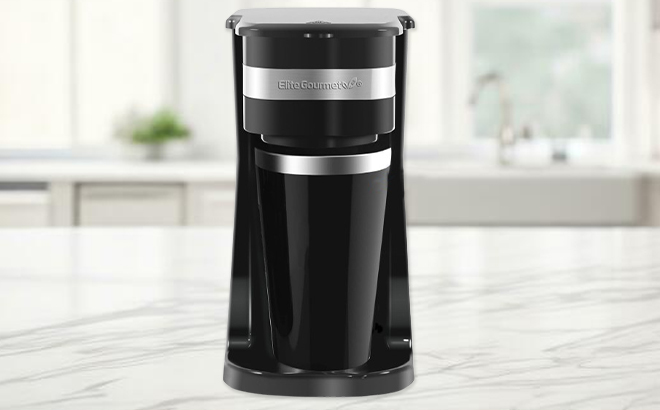 Elite Gourmet Single Serve Compact Coffee Maker on a Countertop Elite Gourmet Single Serve Compact Coffee Maker on a Countertop