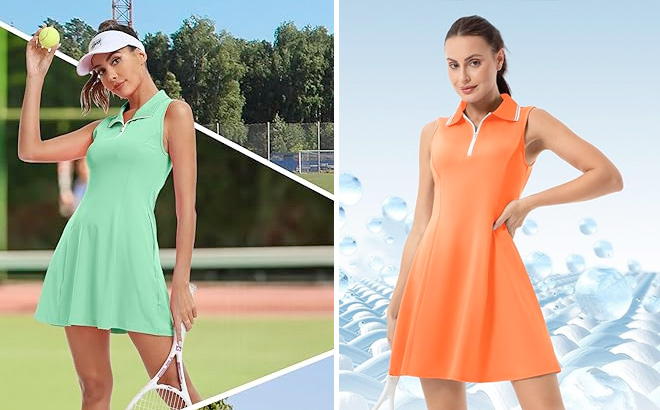 FKEEP Womens Tennis Golf Dress Sport Activewear Workout Athletic Zipper V Neck