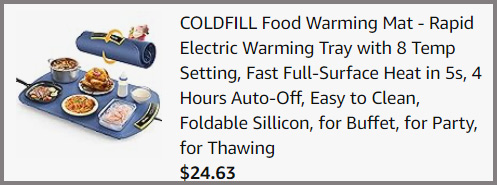 Food Warming Mat Summary