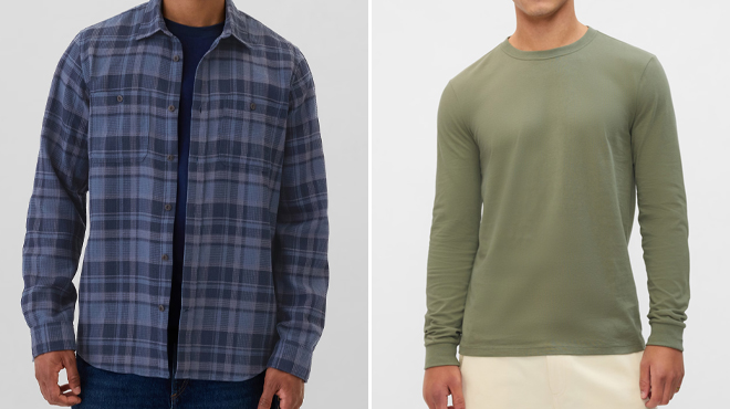 GAP Factory Waffle Knit Shirt in Standard Fit and GAP Factory Everyday Soft Crewneck T Shirt GAP Factory Waffle Knit Shirt in Standard Fit and GAP Factory Everyday Soft Crewneck T Shirt