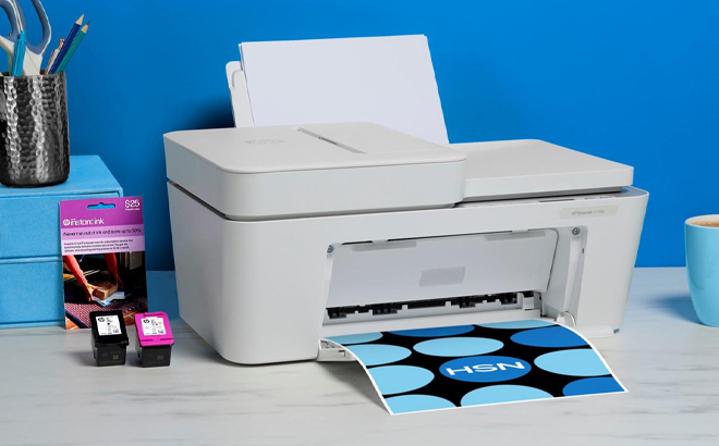 HP DeskJet All In One Printer with nstant Ink Card on a Table HP DeskJet All In One Printer with nstant Ink Card on a Table