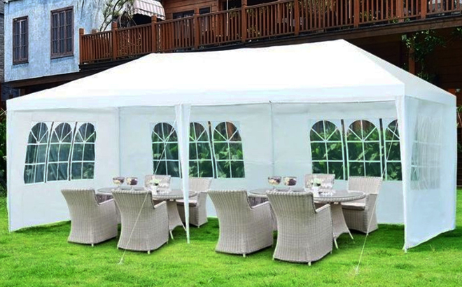 Heavy Duty 10 foot x 20 foot Canopy Tent set up on a garden