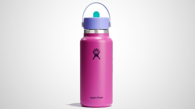 Hydro Flask 32 oz Wide Mouth with Flex Straw Cap on Holiday Punch color