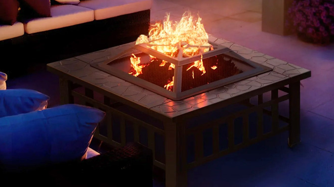 Lacoo 32 Inch Patio Square Fire Pit Table