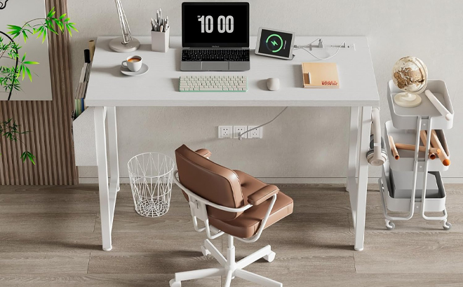 Lufeiya 39 inch White Computer Desk with Power Outlet Lufeiya 39 inch White Computer Desk with Power Outlet