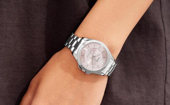 Model Wearing Silver Coach Libby Watch
