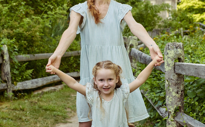 Mommy and Me Teal Stripe Gauze Dresses Teal Stripe
