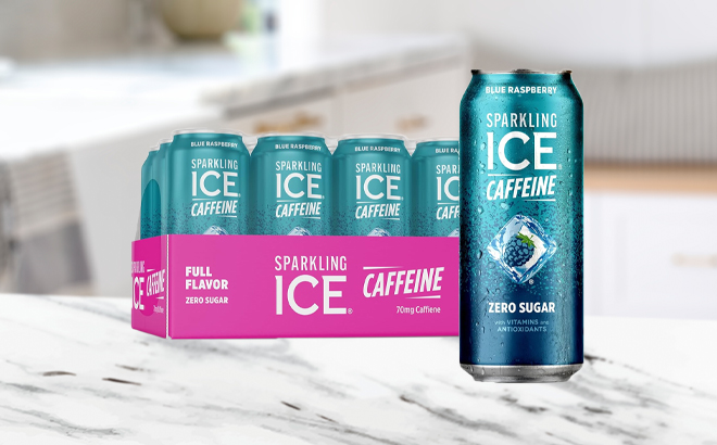 Sparkling Ice Caffeine Blue Raspberry Sparkling Water with Caffeine