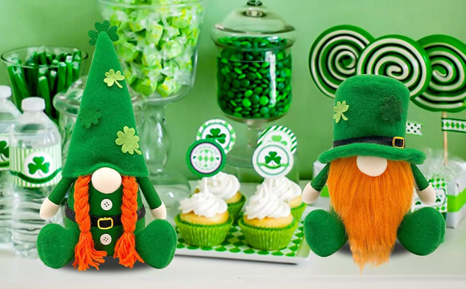 St Patricks Day Gnomes on a Table with Food