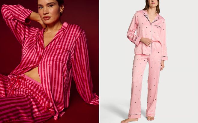 Victorias Secret Signature Satin Long Pajama Set Victorias Secret Signature Satin Long Pajama Set