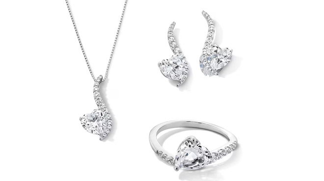Zales Heart Shaped White Lab Created Sapphire Pendant Ring and Drop Earrings Set Zales Heart Shaped White Lab Created Sapphire Pendant Ring and Drop Earrings Set