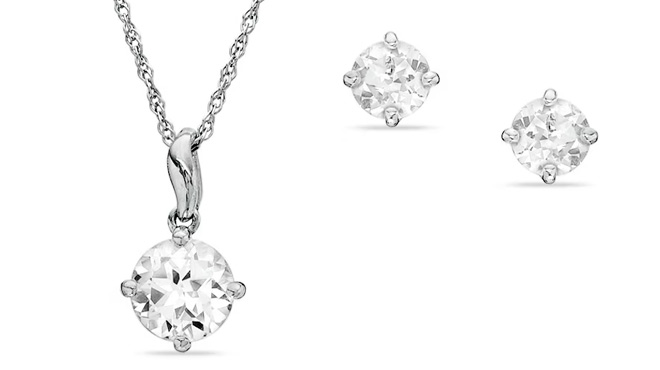 Zales Lab Created White Sapphire Pendant and Earrings Set Zales Lab Created White Sapphire Pendant and Earrings Set