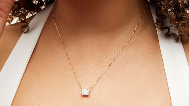 Zales Radiant Cut White Lab Created Sapphire Necklace in Sterling Silver Zales Radiant Cut White Lab Created Sapphire Necklace in Sterling Silver
