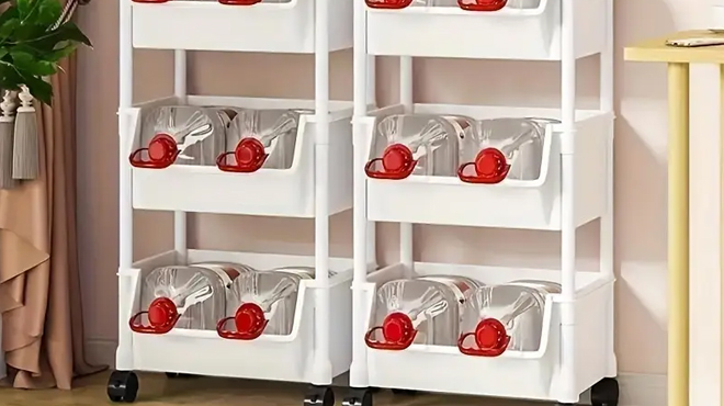 5 Tier Storage Rack filled with water containers