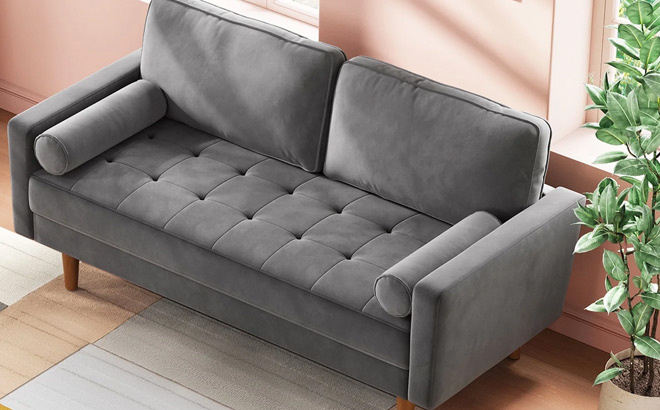 59 Inch Comfy Velvet Sofa with 2 Pillows
