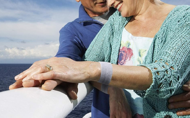 A Couple Wearing Sea Band Anti Nausea Acupressure Wristbands