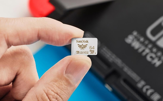 A Man Holding SanDisk 64GB UHS I microSDXC Memory Card for the Nintendo Switch