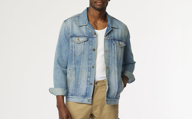 A Person Wearing a Levi Strauss Signature Mens Trucker Jacket A Person Wearing a Levi Strauss Signature Mens Trucker Jacket