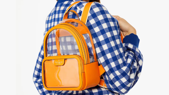 A Woman Wearing Kate Spade Outlet Clare See Through Small Backpack