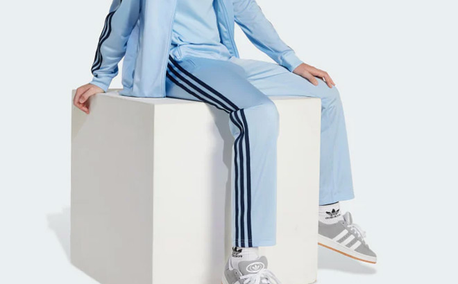 Adidas Kids Adicolor Firebird Pants in Clear Sky Color Adidas Kids Adicolor Firebird Pants in Clear Sky Color
