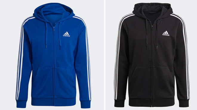 Adidas Men's Essentials French Terry 3-Stripes Full Zip Hoodie Adidas Men's Essentials French Terry 3-Stripes Full Zip Hoodie
