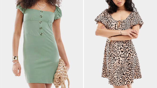 Asos Design Square Neck Mini Dress & Puff Sleeve Mini Tea Dress Asos Design Square Neck Mini Dress & Puff Sleeve Mini Tea Dress