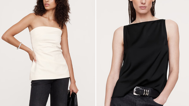 Banana Republic Everywhere Ponte Ruched Strapless Top and Banana Republic Stretch Satin Tunic Banana Republic Everywhere Ponte Ruched Strapless Top and Banana Republic Stretch Satin Tunic