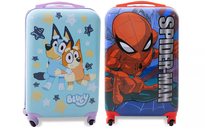 Bluey Hardside Carry On Spinner Suitcase and Marvel Kids Spider Man Hardside Carry On Spinner Suitcase