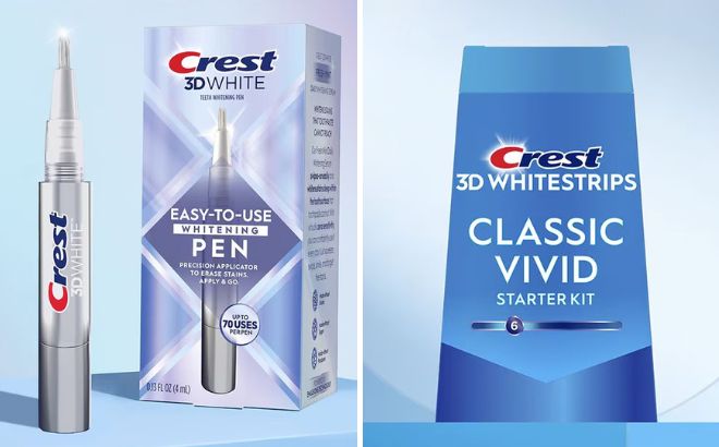Crest 3D White Easy To Use Teeth Whitening Pen and Crest Classic Vivid At home Teeth Whitening Kit Crest 3D White Easy To Use Teeth Whitening Pen and Crest Classic Vivid At home Teeth Whitening Kit
