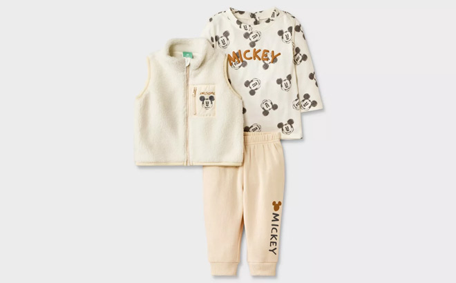Disney Mickey Mouse 3 Piece Baby Boys Shirt with Vest and Bottom Set