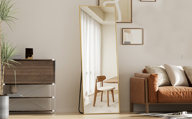 Full Length Mirror with Stand in Gold