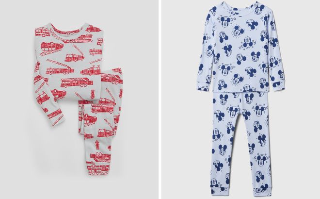 GAP Factory Kids 100 Organic Cotton Fire Truck PJ Set and Disney Mickey Mouse PJ Set