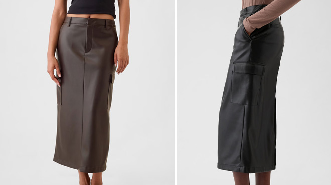 GAP Vegan Leather Cargo Midi Skirt