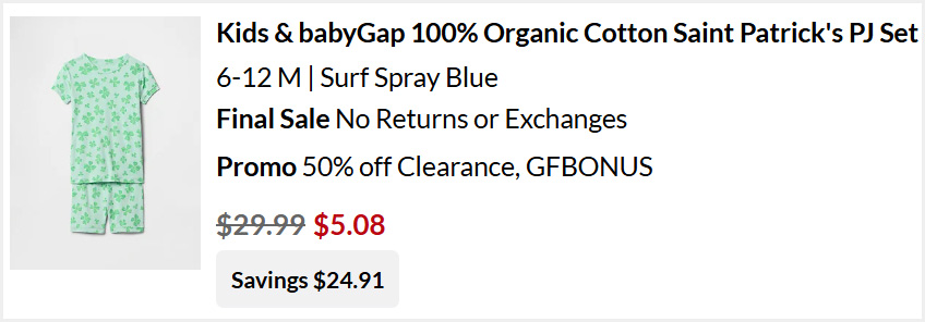 Gap Factory Kids PJ Set at Checkout