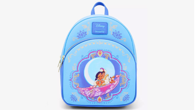Loungefly Disney Aladdin Magic Carpet Ride Mini Backpack on Gray Background Loungefly Disney Aladdin Magic Carpet Ride Mini Backpack on Gray Background