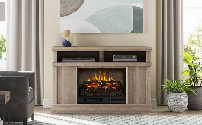 Meyerson 48 Inch Freestanding Media Console Wooden Electric Fireplace